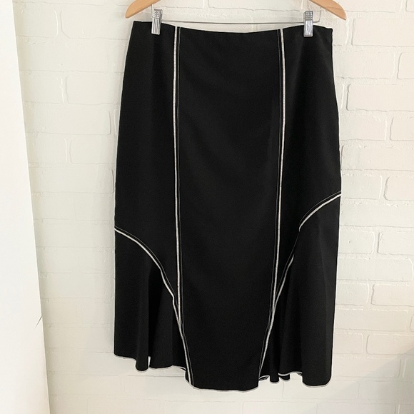 Vintage Y2K Midi Skirt Black Cream Asymmetrical Mermaid Wool blend Sz 12 - Picture 3 of 10